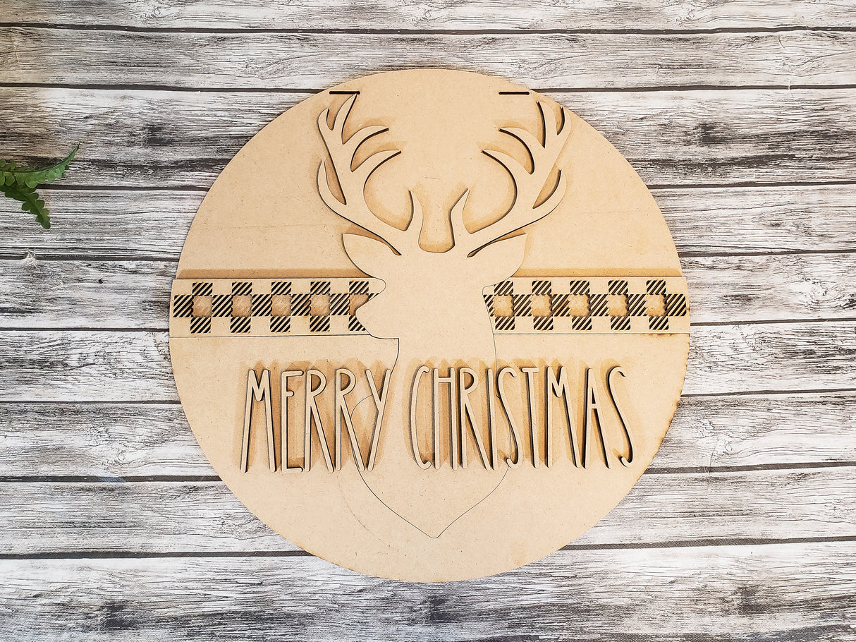 Buffalo Plaid Deer Head Silhouette Door Hanger DIY Unfinished Kit
