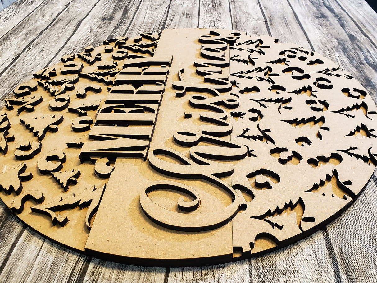 Leopard Print Merry Christmas Door Hanger DIY Unfinished Kit