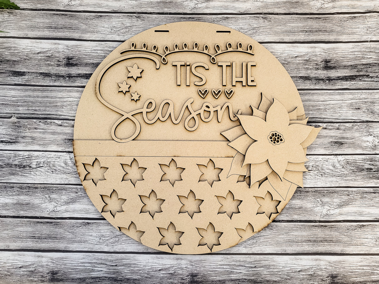 Tis The Season Poinsettia Christmas Door Hanger - LEVEL 1
