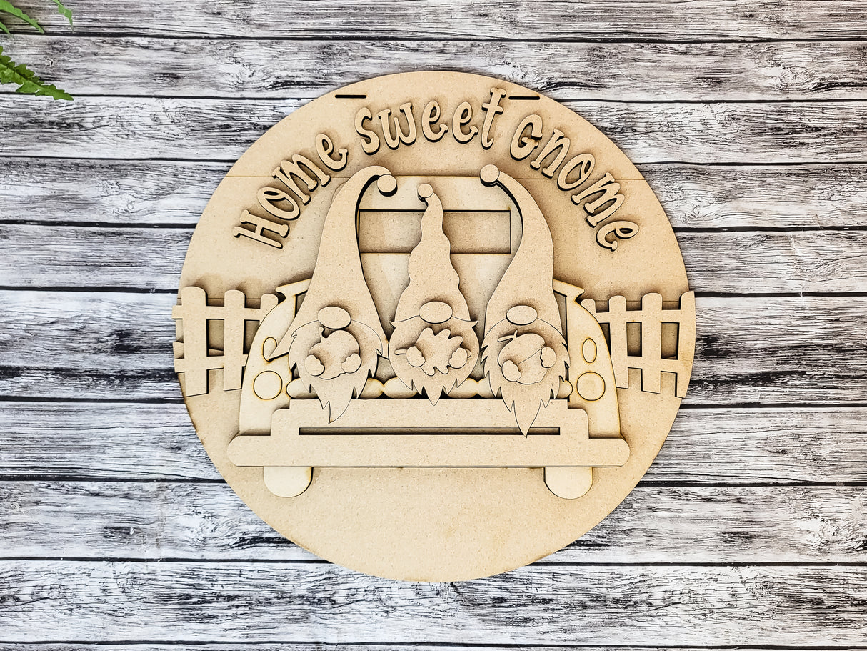Home Sweet Gnome Truck Door Hanger DIY Unfinished Kit