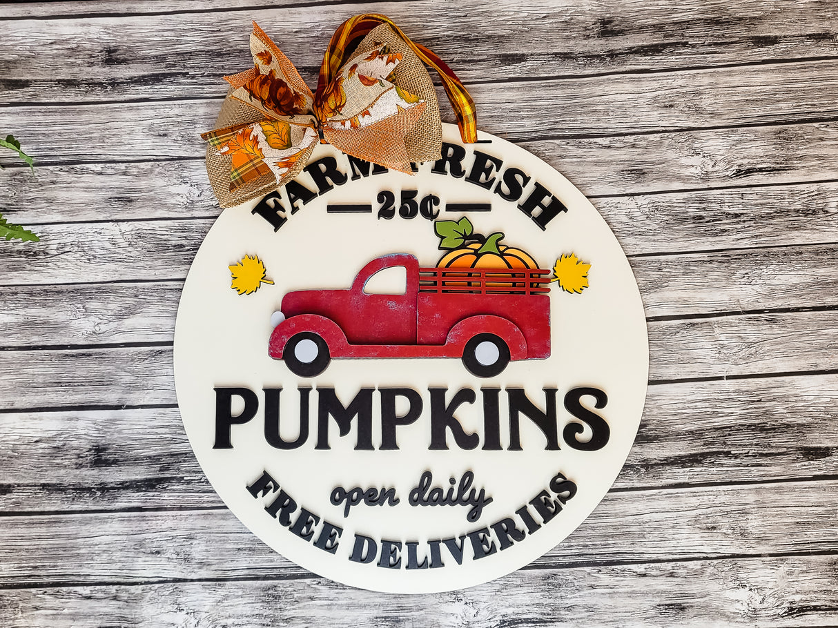 Farm Fresh Pumpkins Truck Door Hanger - Finished