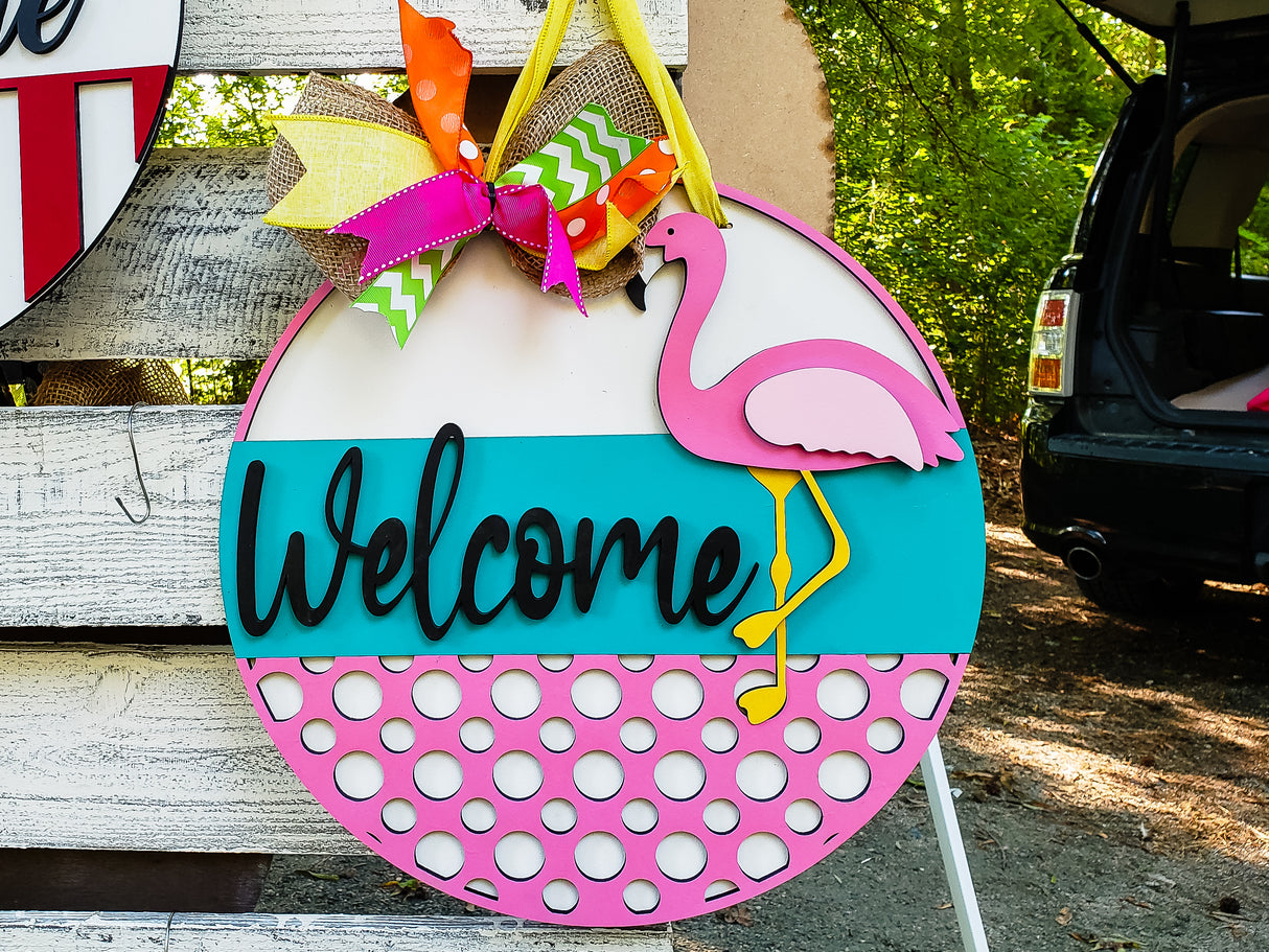 3D Welcome Flamingo Door Hanger