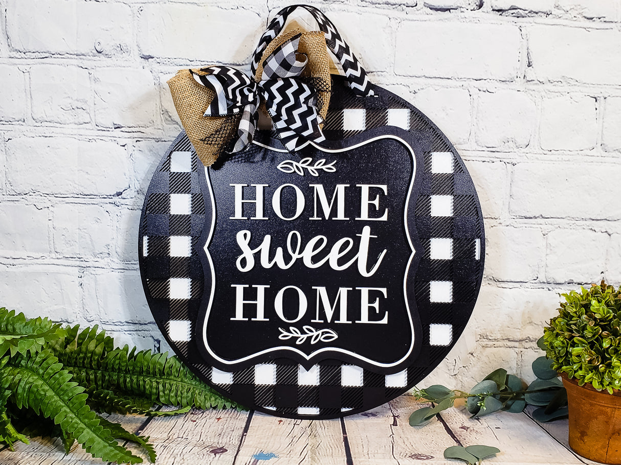 Home Sweet Home Buffalo Plaid Door Hanger - Lvl 1
