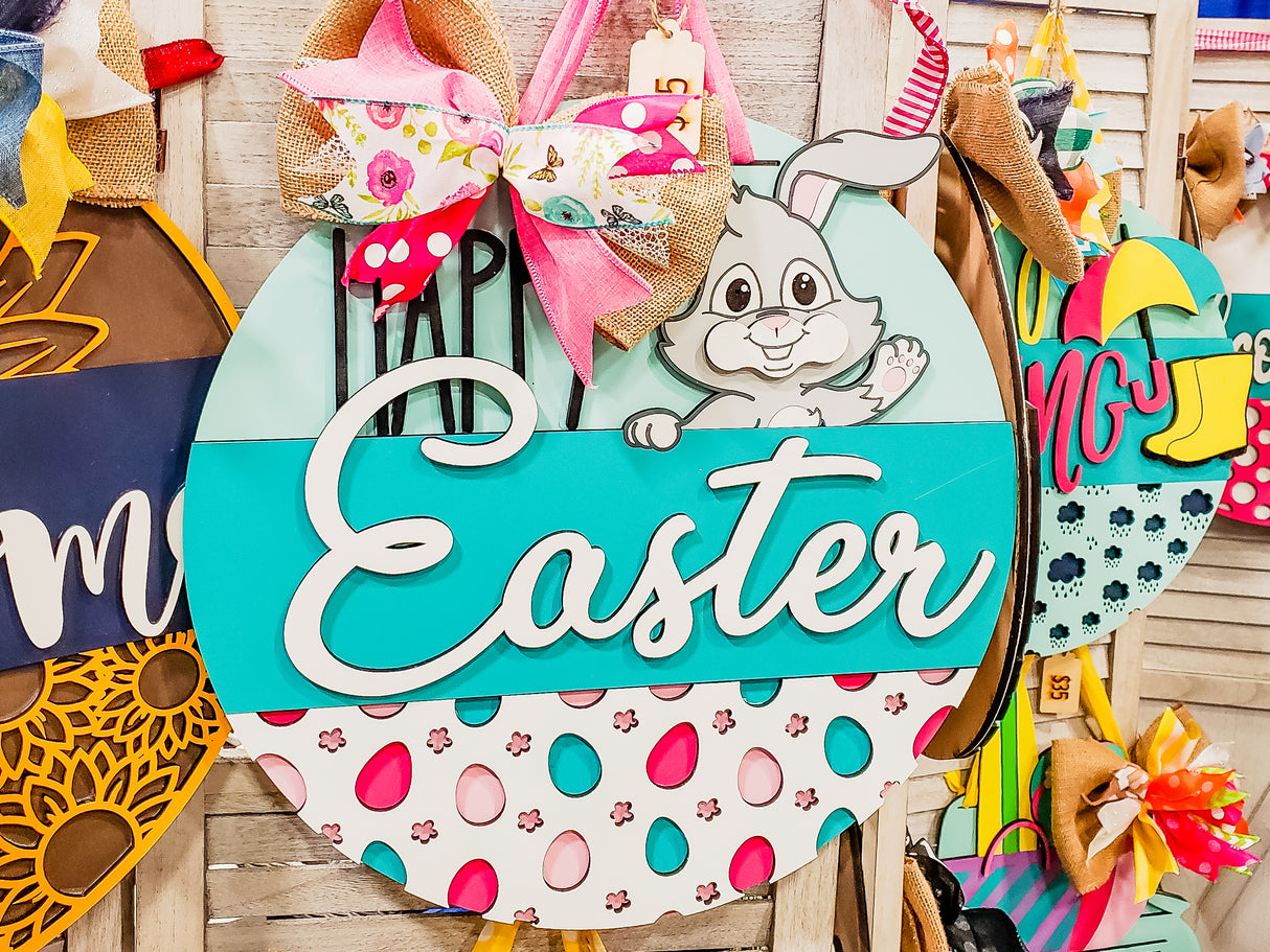 Happy Easter Waving Bunny Door Hanger - Lvl 2