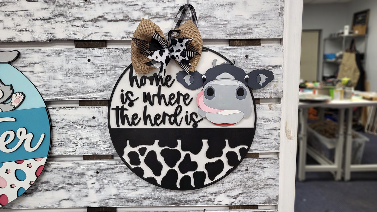 Home Is Where the Herd Is Cow Door Hanger DIY Unfinished Kit
