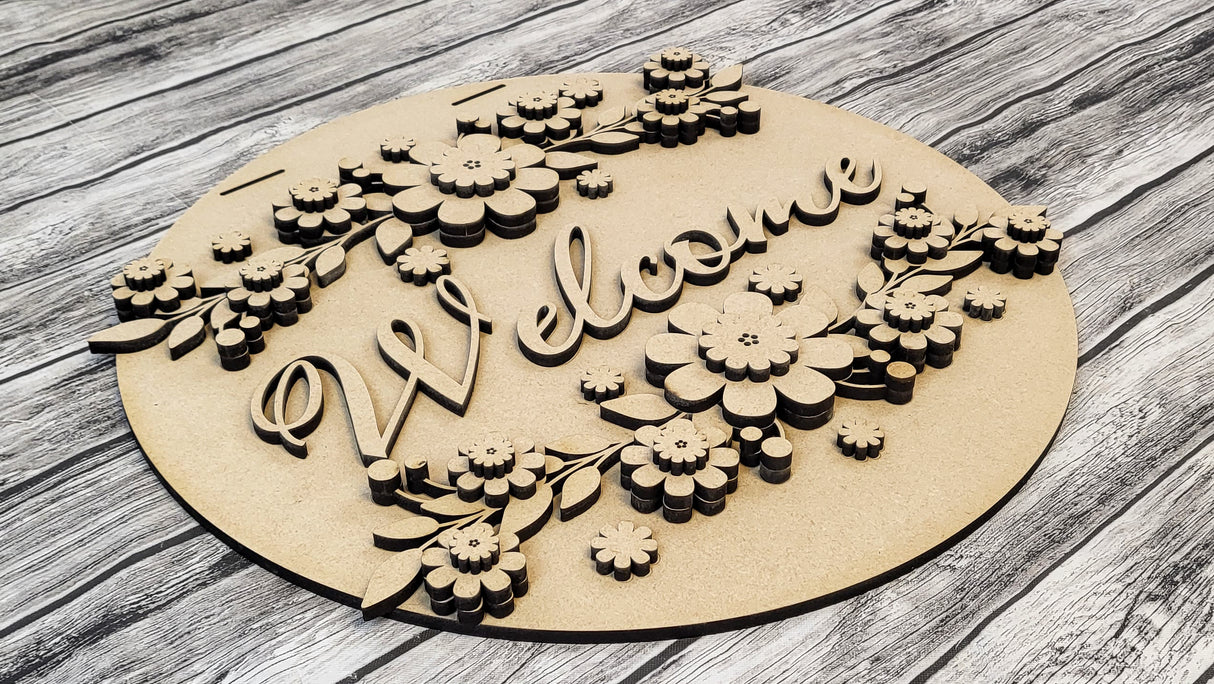 3D Welcome spring flowers Door Hanger DIY Unfinished Kit