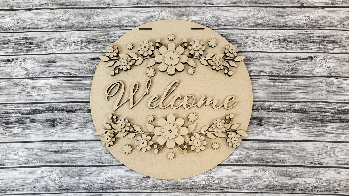 3D Welcome spring flowers Door Hanger DIY Unfinished Kit