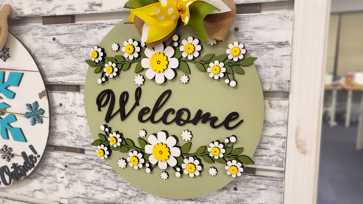 3D Welcome spring flowers Door Hanger DIY Unfinished Kit