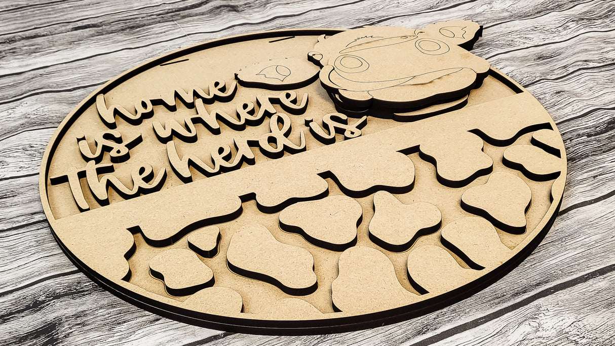 Home Is Where the Herd Is Cow Door Hanger DIY Unfinished Kit