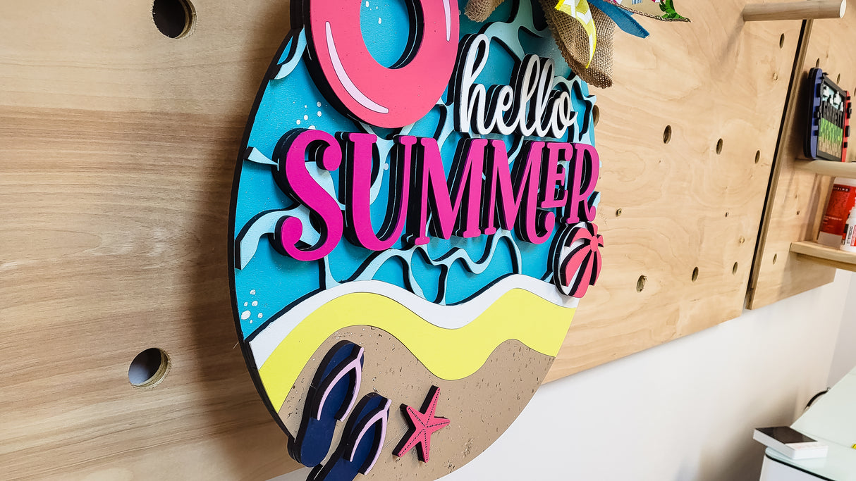 Hello Summer Beach Scene Door Hanger DIY Unfinished Kit
