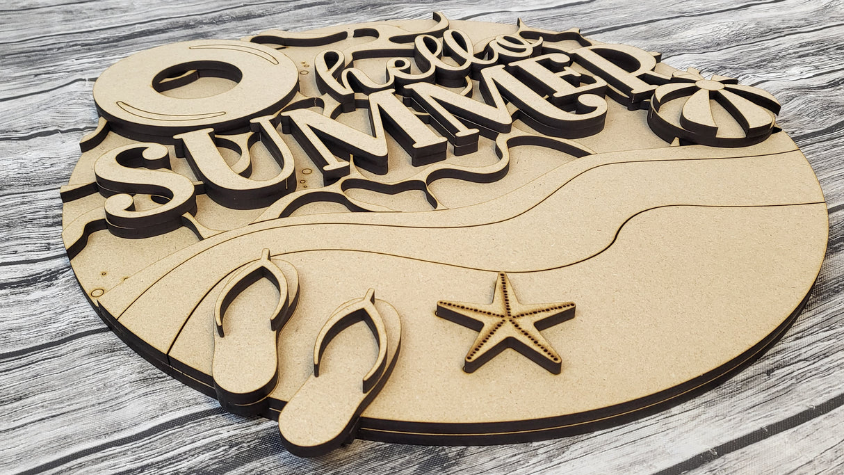 Hello Summer Beach Scene Door Hanger DIY Unfinished Kit
