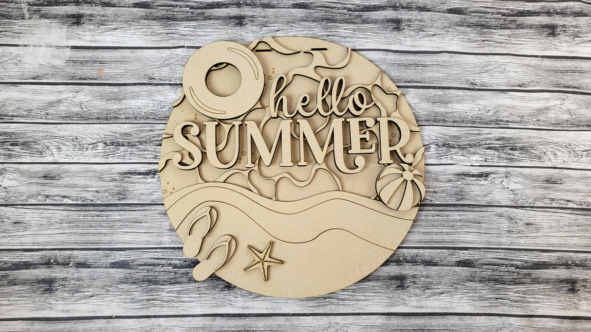 Hello Summer Beach Scene Door Hanger DIY Unfinished Kit