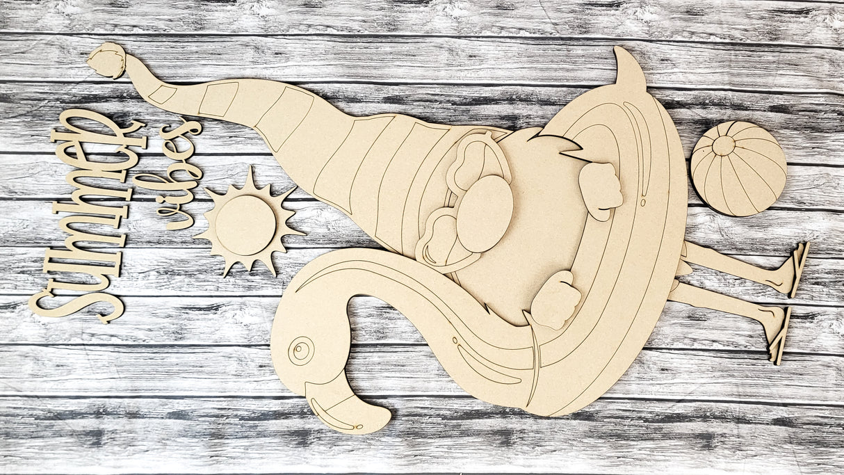 Summer Vibes Gnome with Floaty Vertical Porch Leaner DIY Unfinished Kit