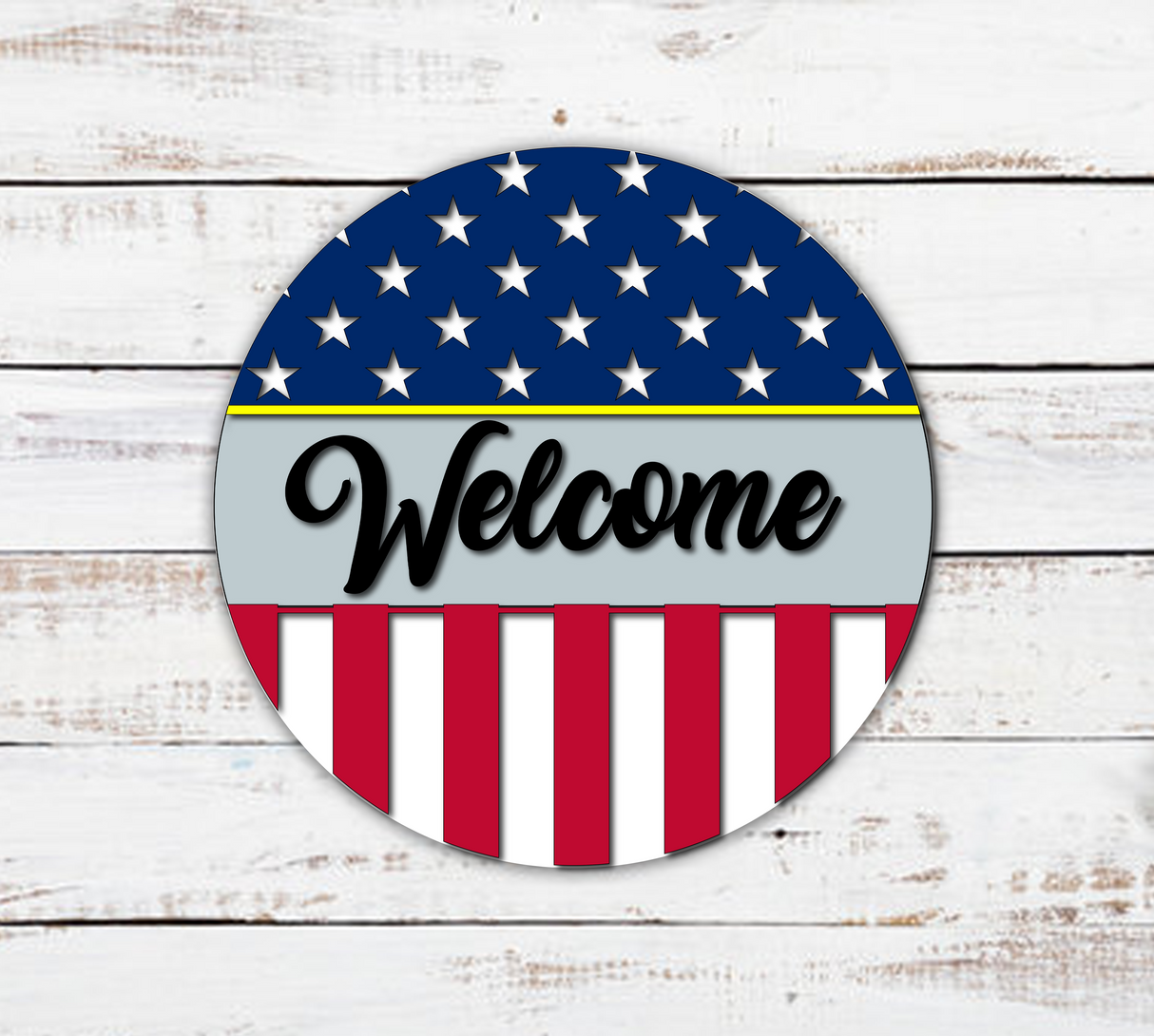 American Flag Welcome Round Door Hanger SVG