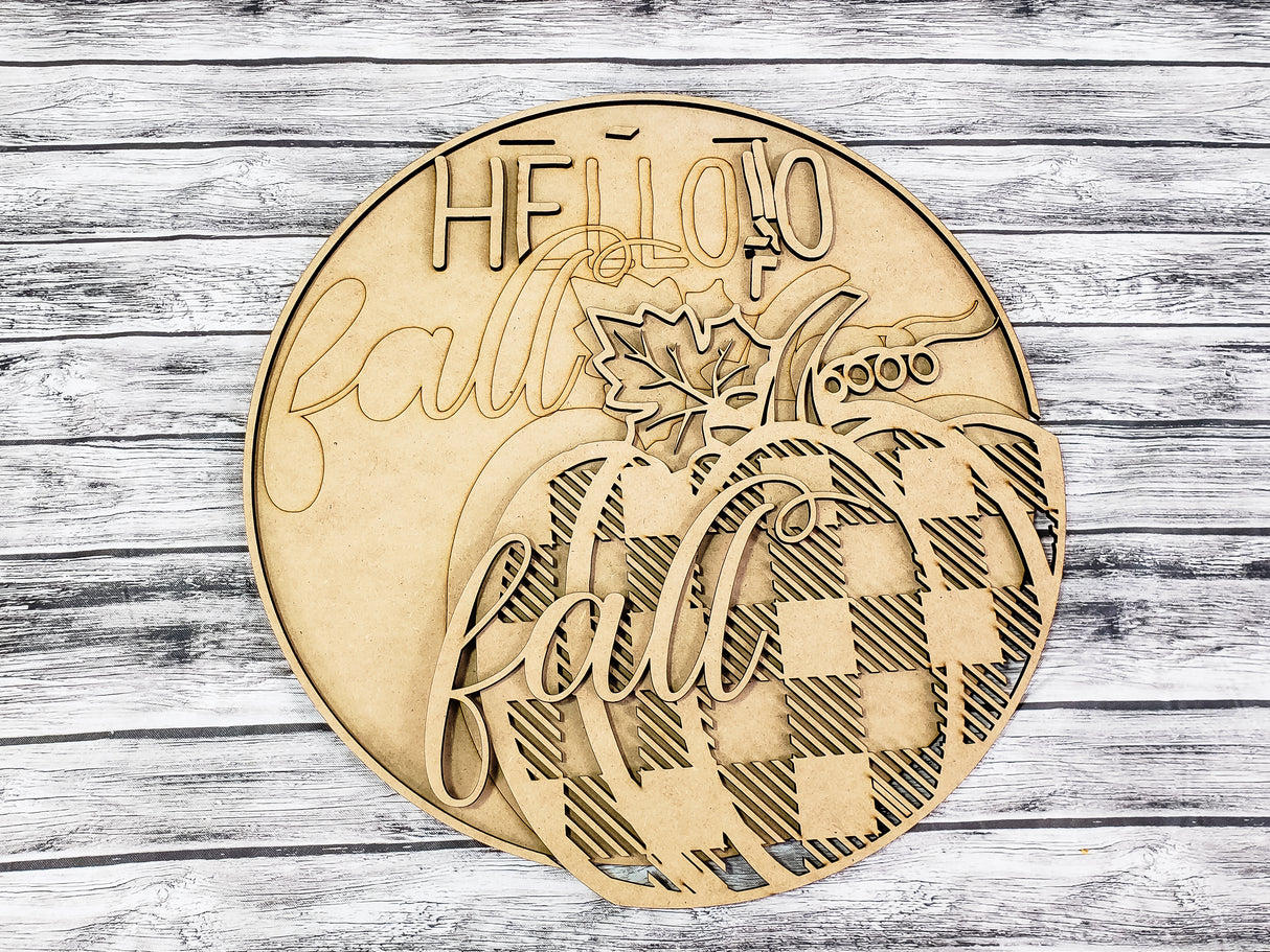 Hello Fall Buffalo Plaid Pumpkin Door Hanger - LEVEL 1