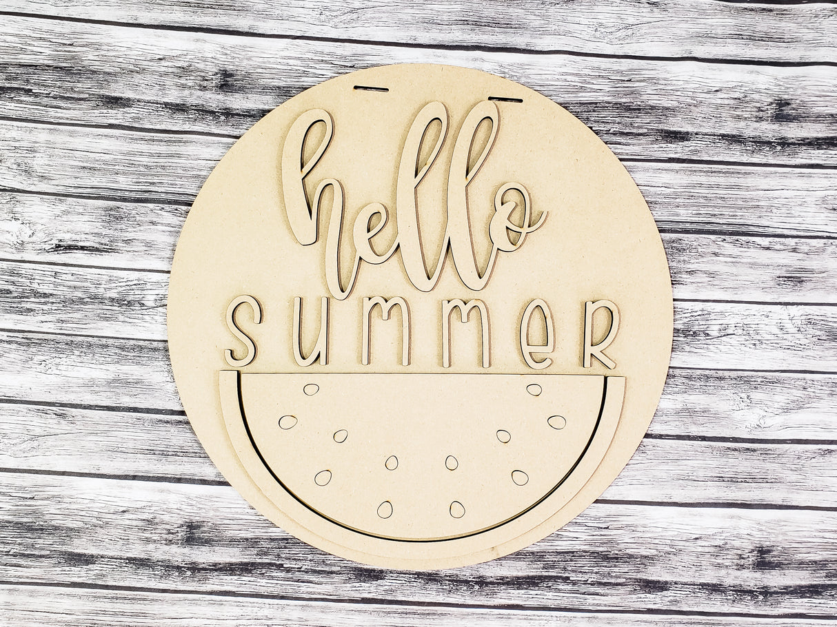 3D hello Summer Watermelon Door Hanger Unfinished Kit