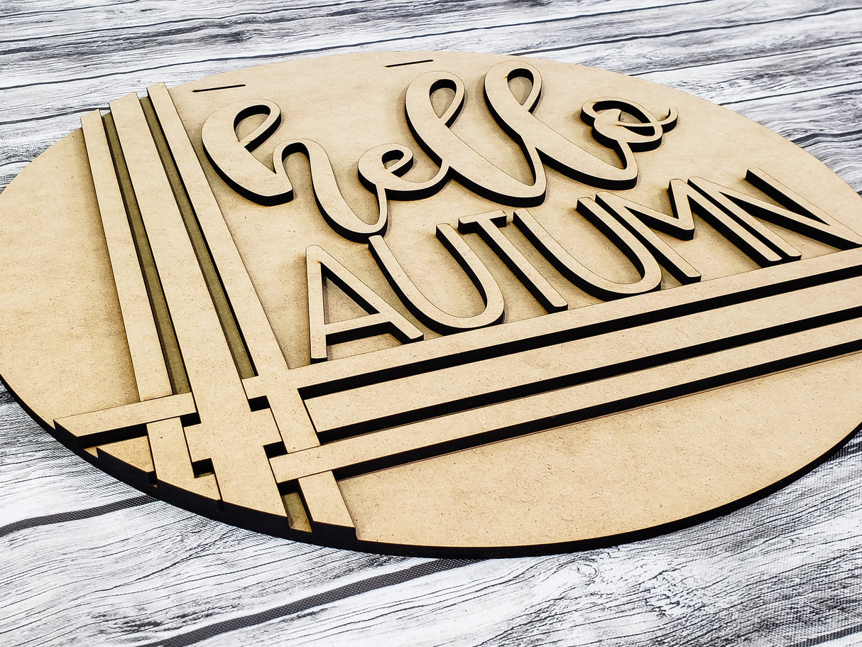 3D hello AUTUMN Stripes Door Hanger Unfinished Kit
