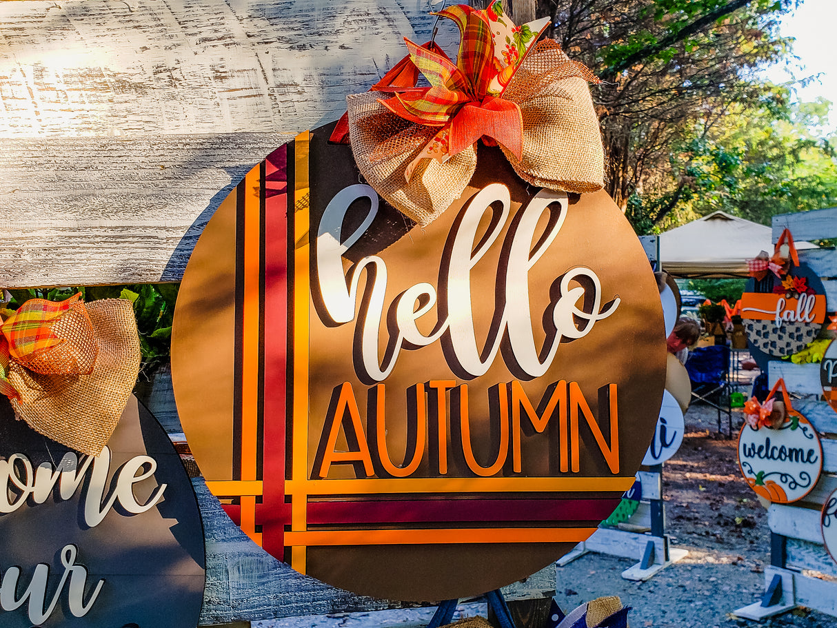 3D hello AUTUMN Stripes Door Hanger Unfinished Kit