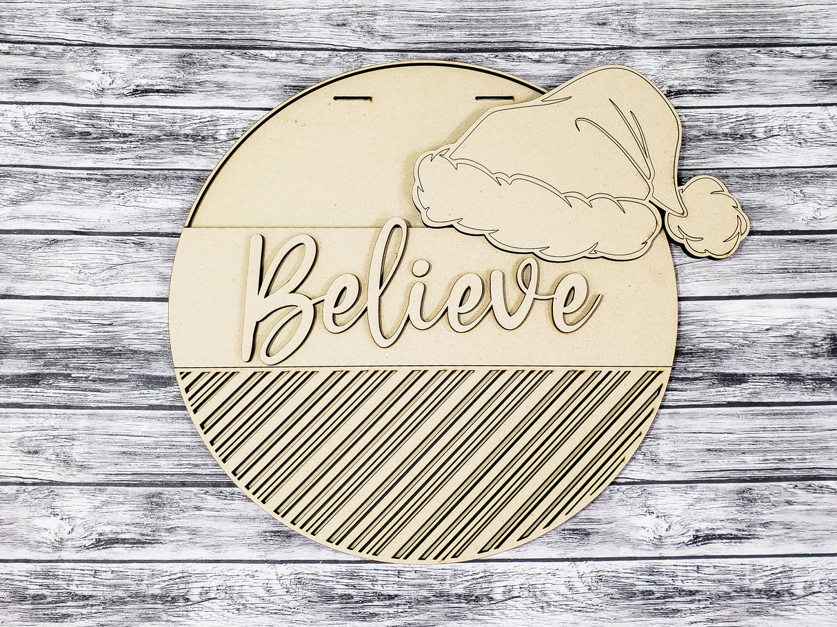 Believe Hat and Candy Cane Pattern Door Hanger - Lvl 1