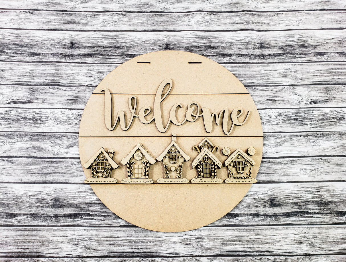 3D Welcome Gingerbread Houses Door Hanger Unfinished Kit