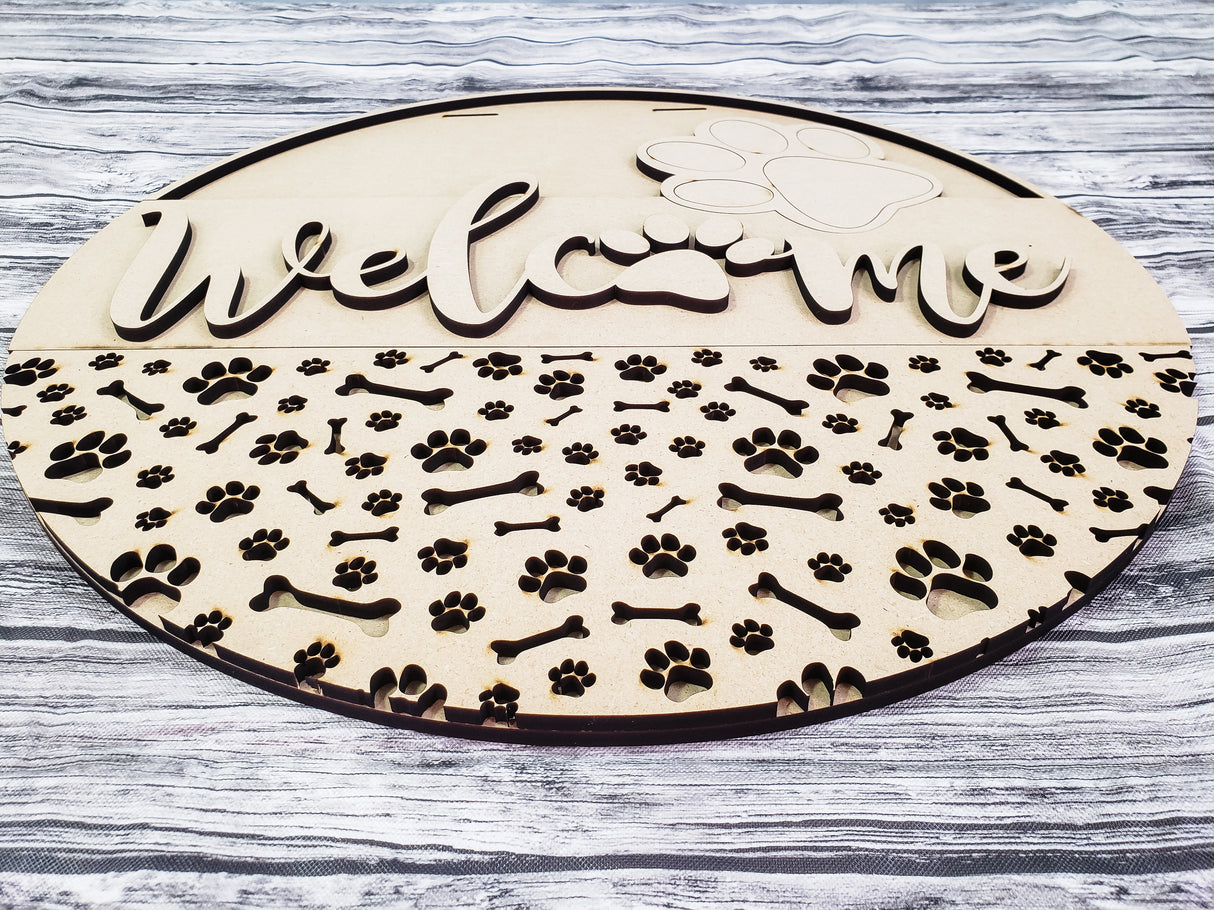 Welcome Dog Paws Door Hanger Unfinished Kit
