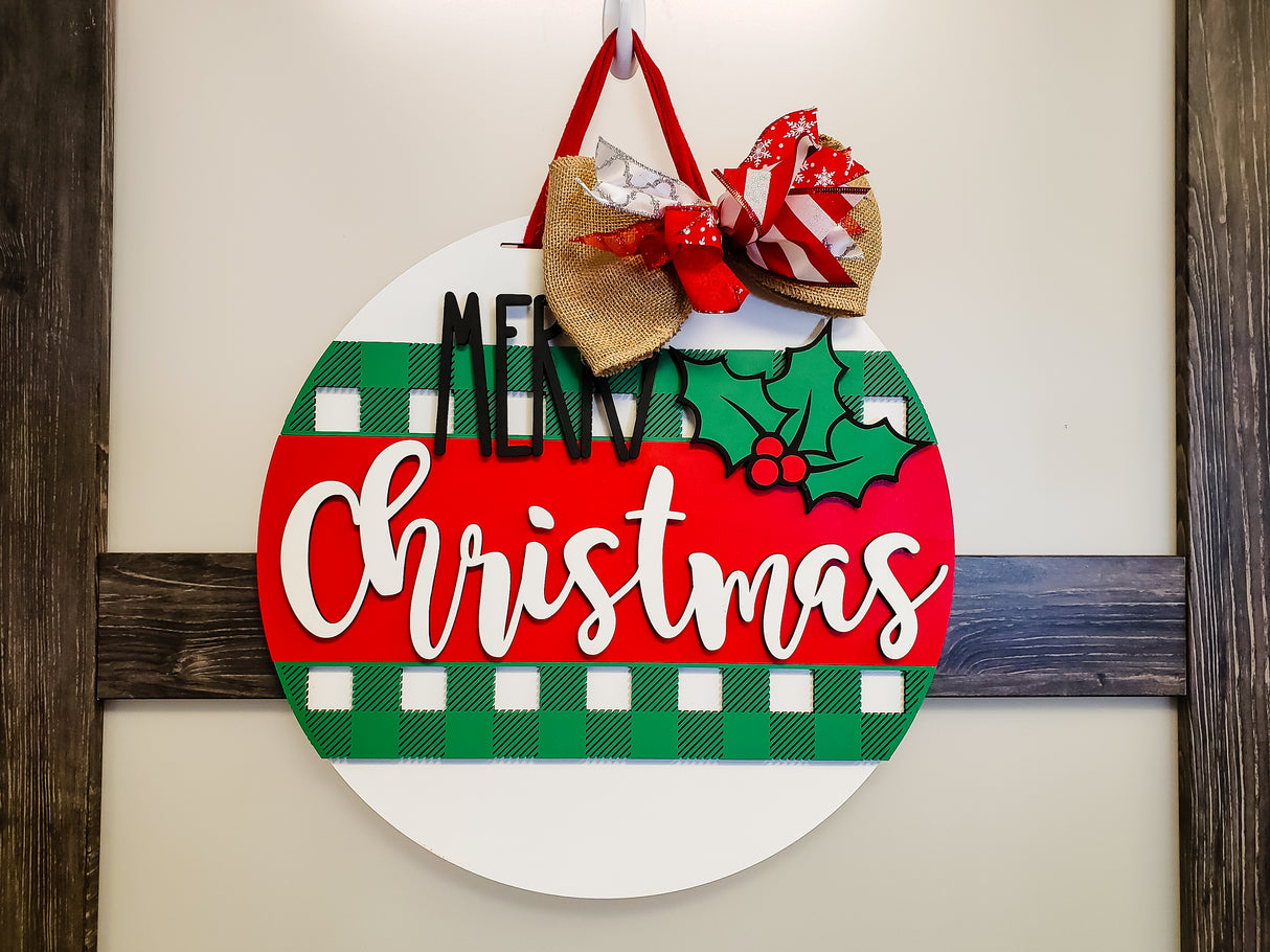 MERRY Christmas Holly Buffalo Plaid - Green