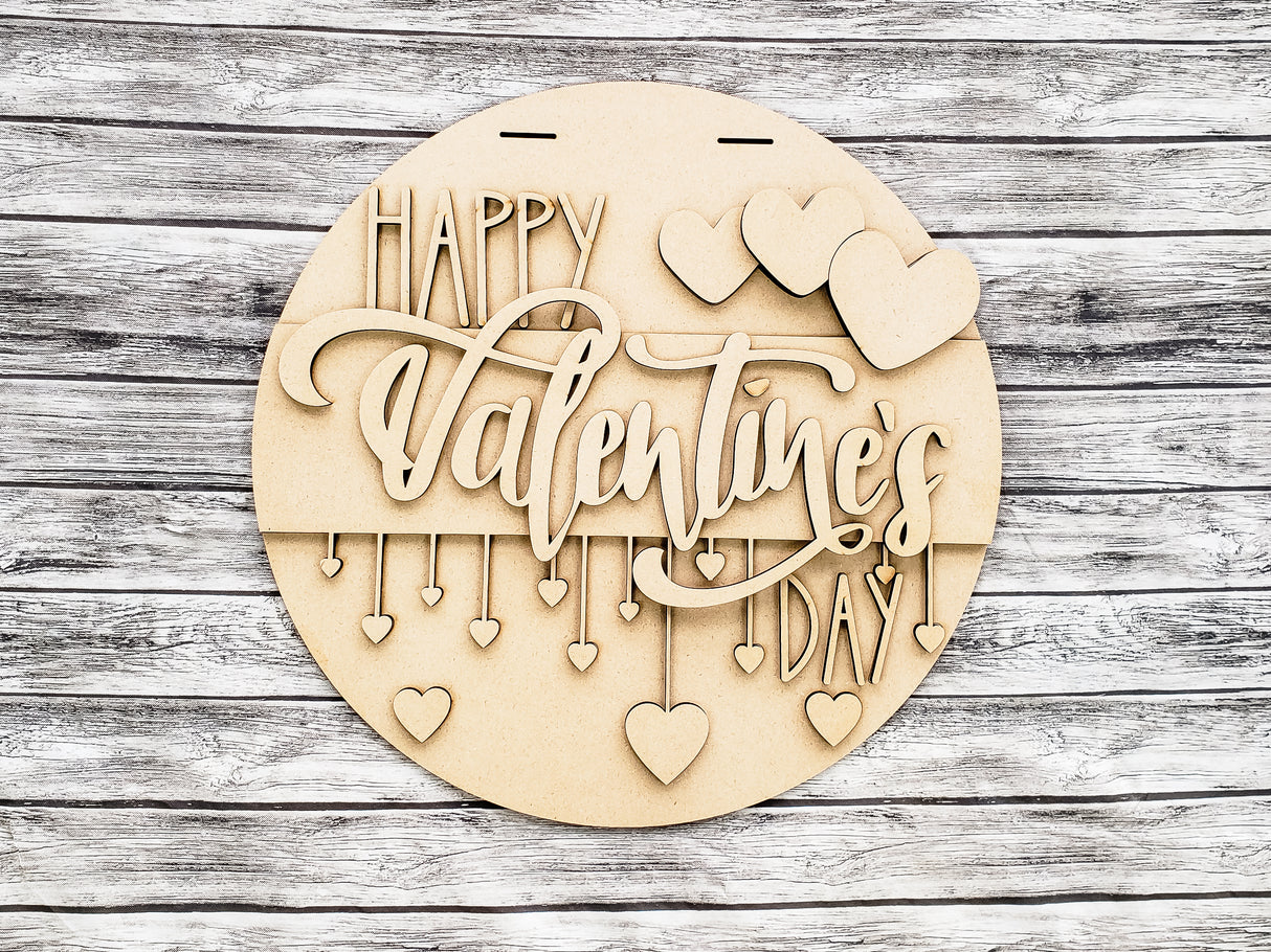 Happy Valentine's Day w/ Hanging Hearts Door Hanger Unfinished Kit