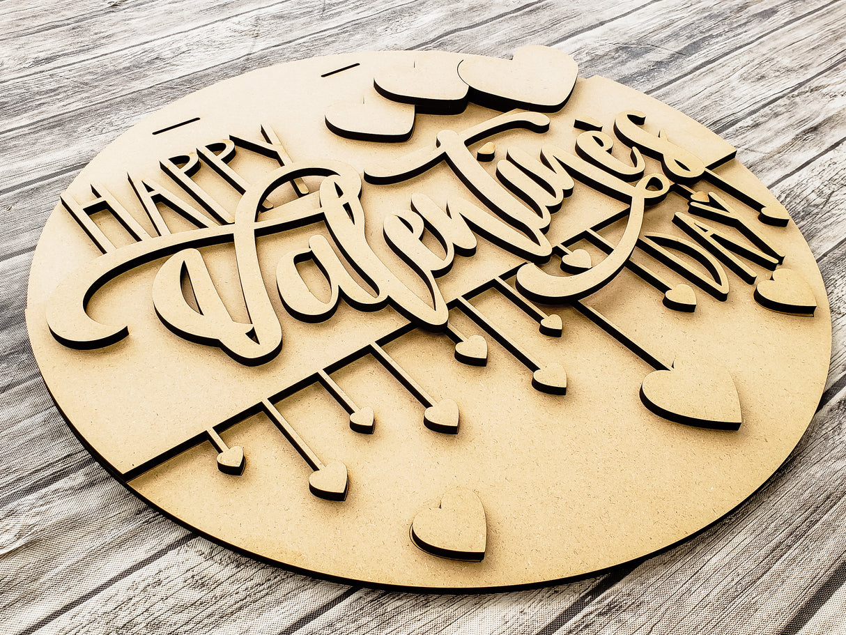 Happy Valentine's Day w/ Hanging Hearts Door Hanger Unfinished Kit