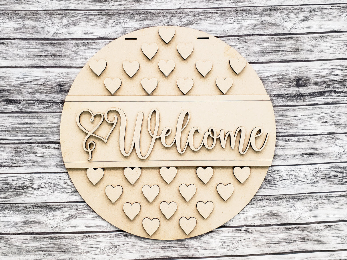 Welcome Large Heart Pattern Door Hanger Unfinished Kit