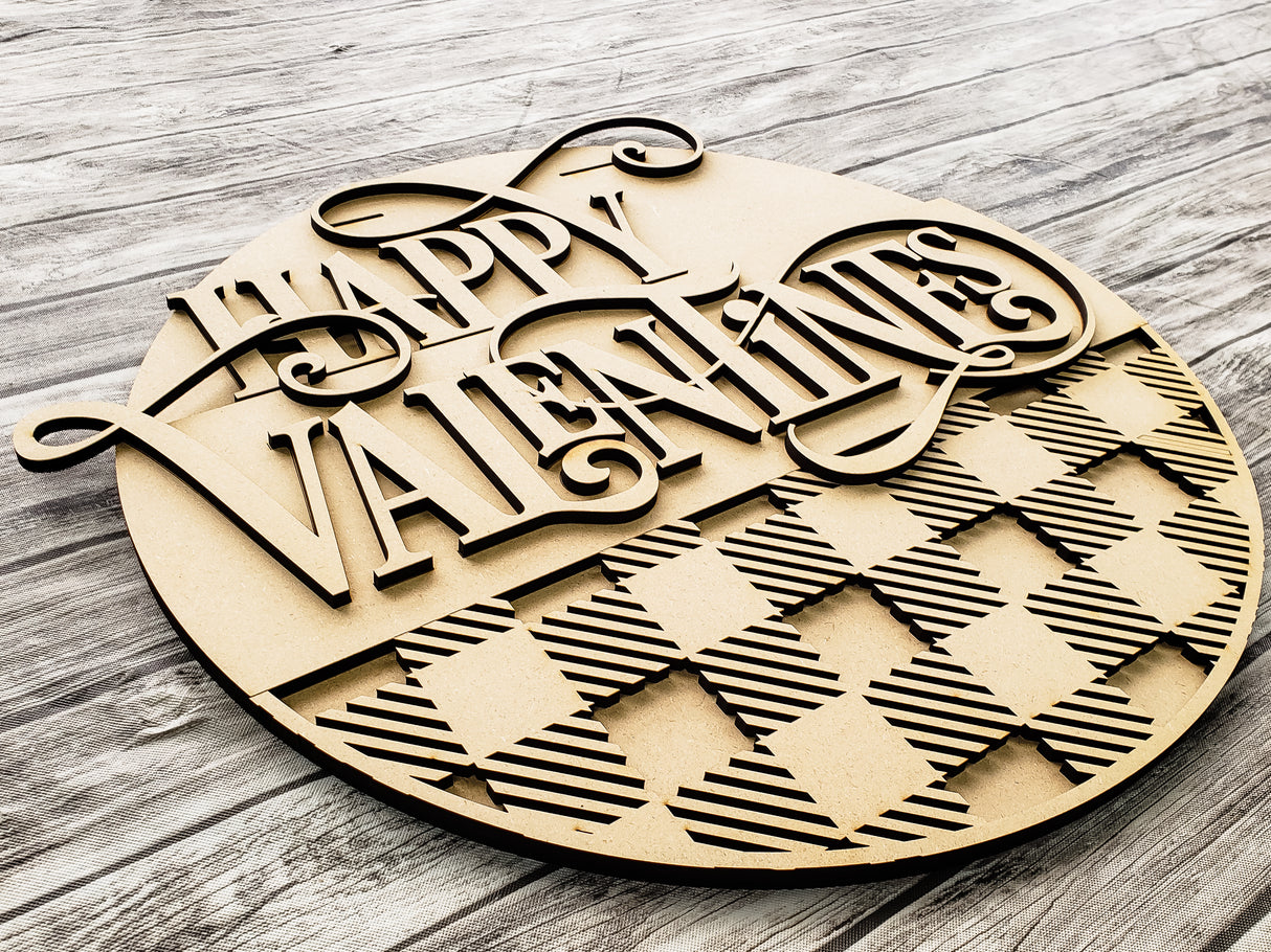 Happy Valentines Buffalo Plaid Door Hanger Unfinished Kit