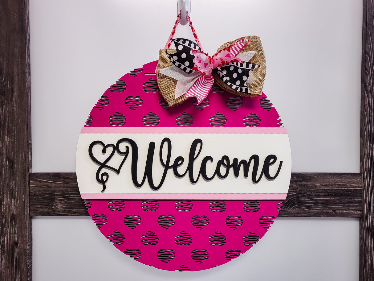 Welcome Scribble Heart Pattern Door Hanger Unfinished Kit