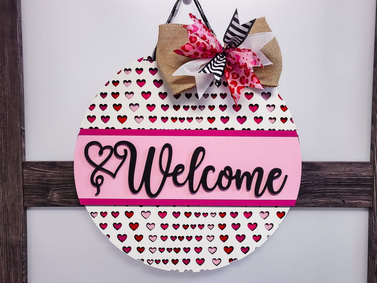 Welcome Small Heart Pattern Door Hanger Unfinished Kit