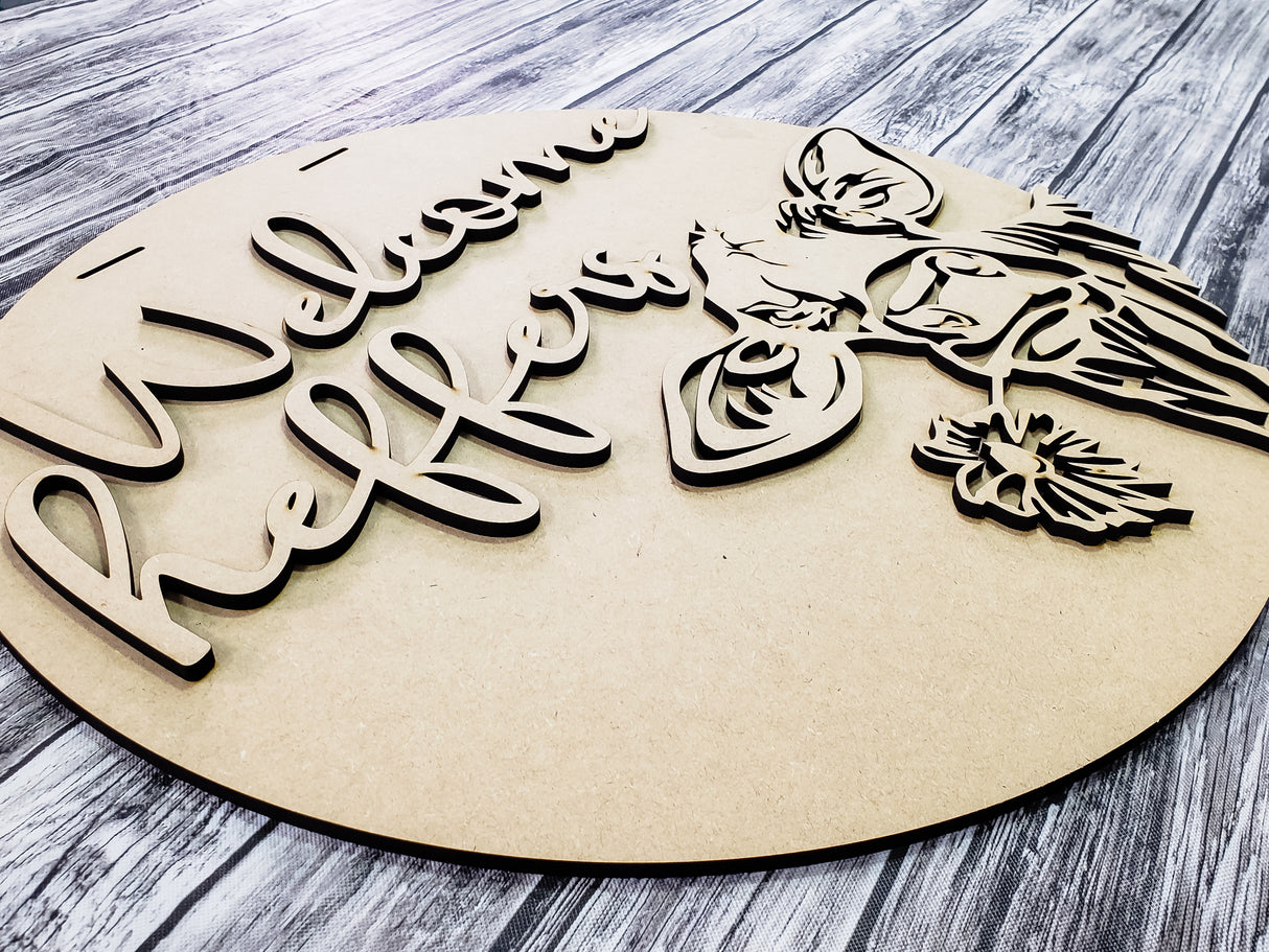 Welcome Heifers w/ Cow Holding Flower Door Hanger - LEVEL 1