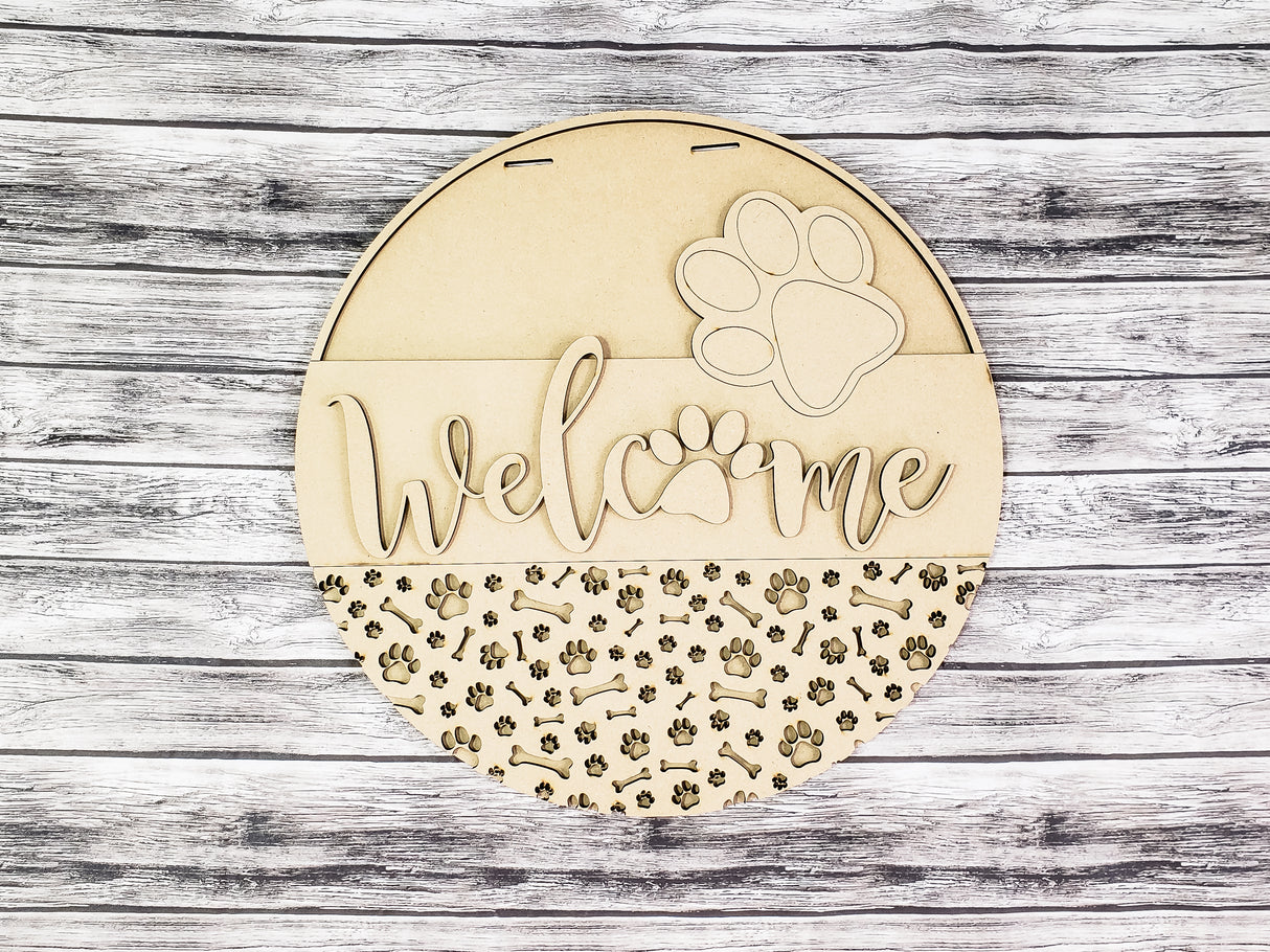Welcome Dog Paws Door Hanger Unfinished Kit