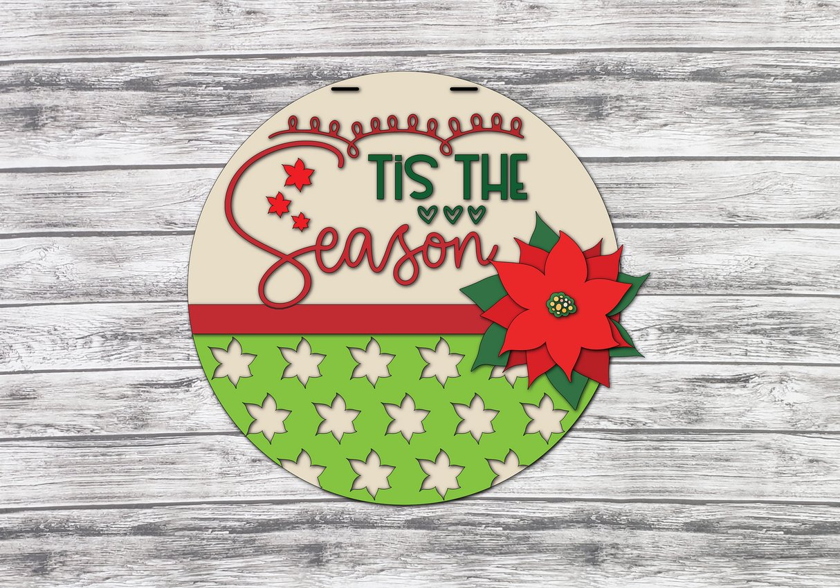 Tis The Season Poinsettia Christmas Door Hanger - LEVEL 1