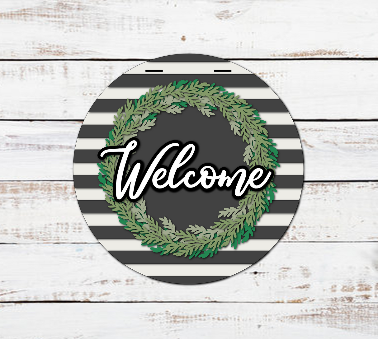 Welcome Wreath & Stripes Door Hanger - Lvl 1