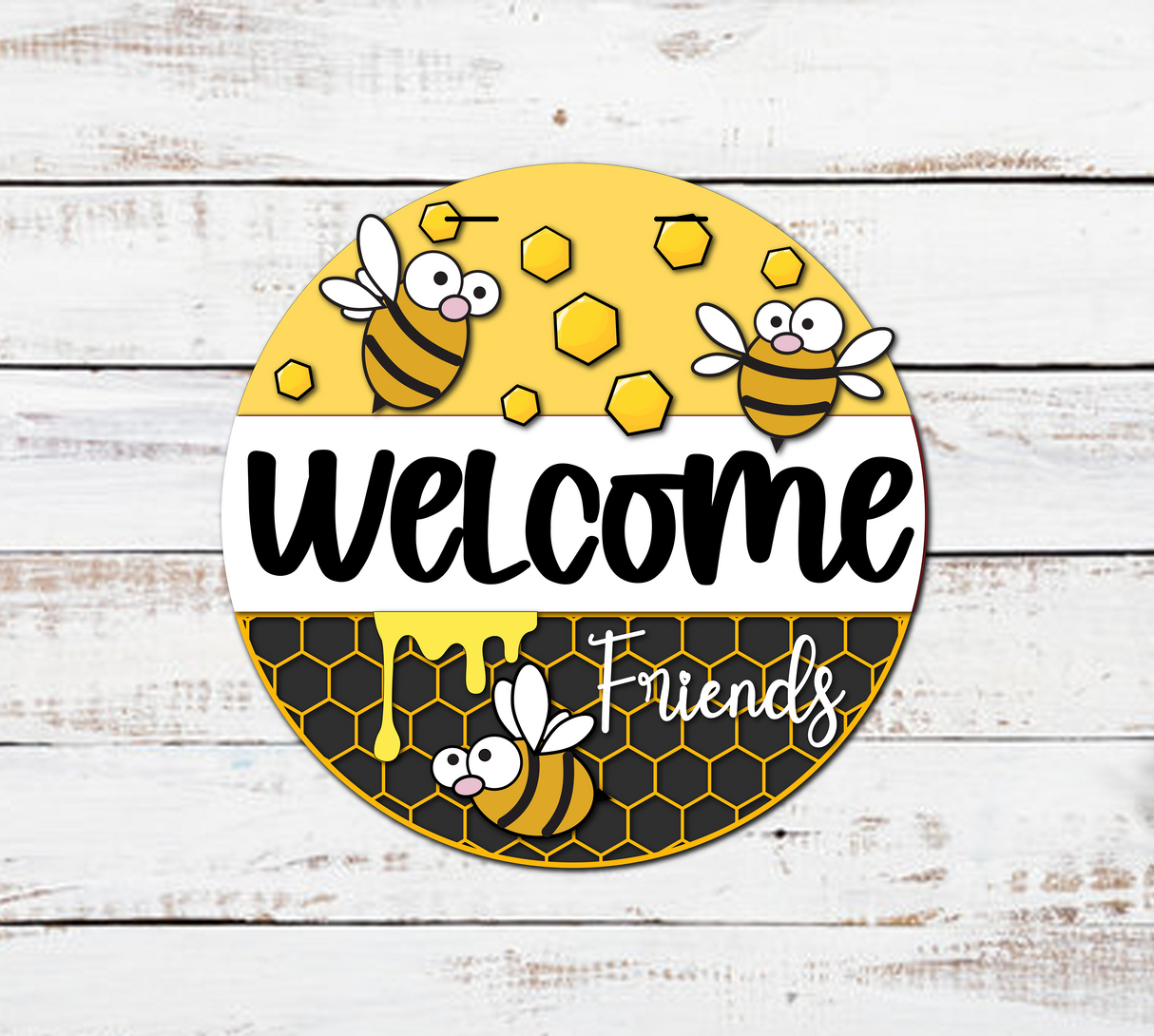 Welcome Friends Cartoon Bee Door Hanger - Lvl 2