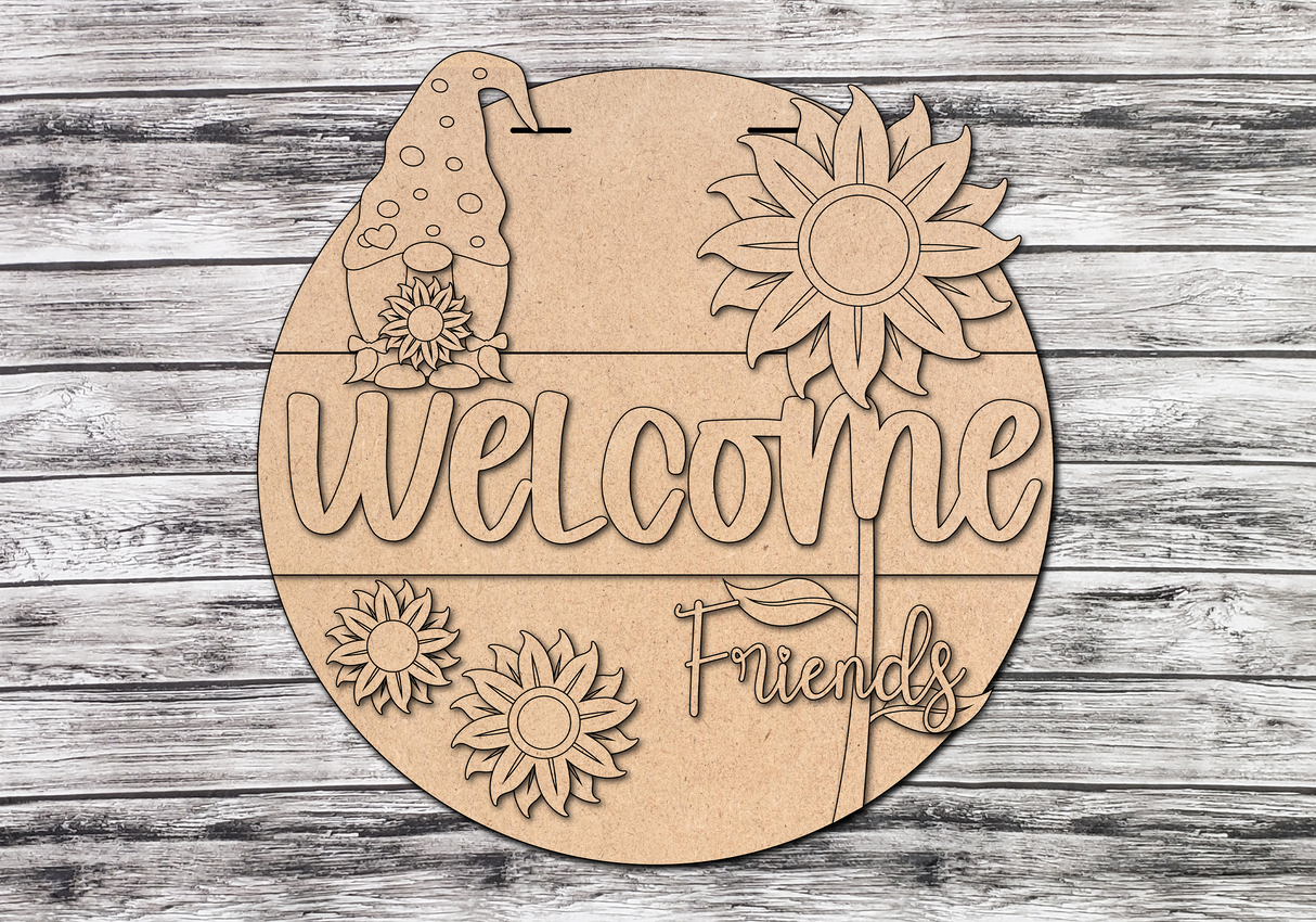 Welcome Friends Sunflower Gnome Door Hanger - Lvl 2
