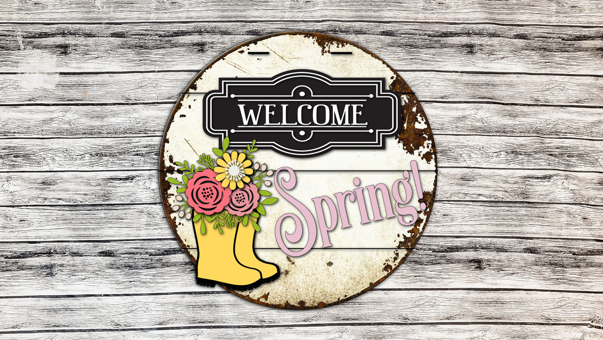 Welcome Spring Rain Boots Door Hanger - Lvl 2