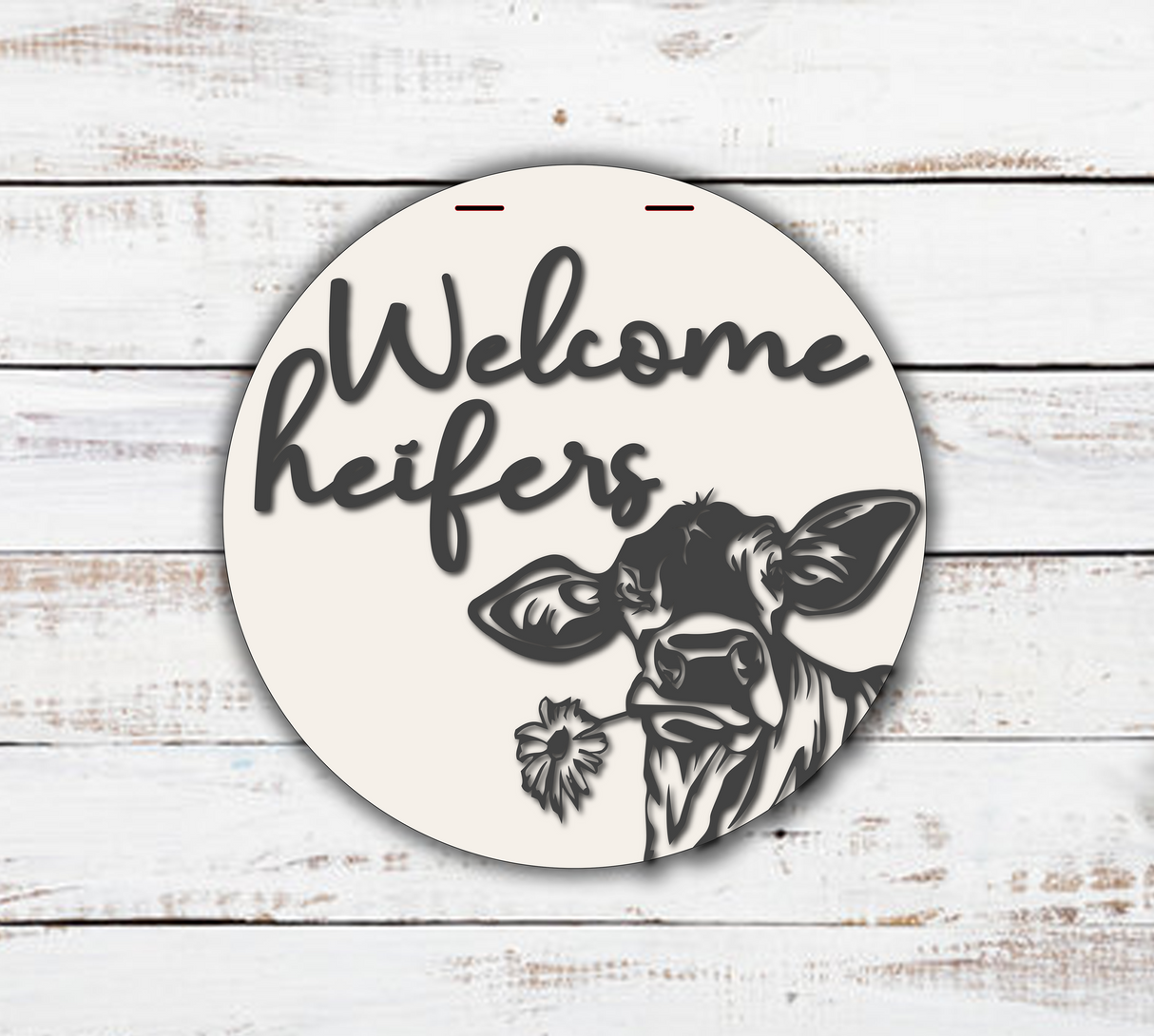 Welcome Heifers w/ Cow Holding Flower Door Hanger - LEVEL 1