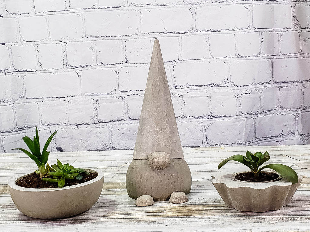 Cement Craft Ideas DIY Cement Planter and Cement Gnome