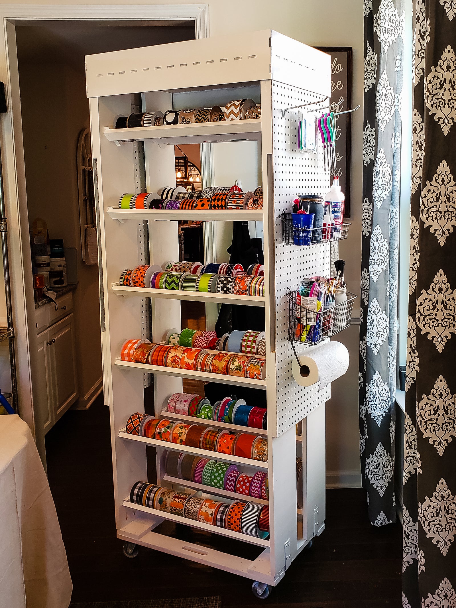 DIY Rolling Ribbon Storage Organizer Rack