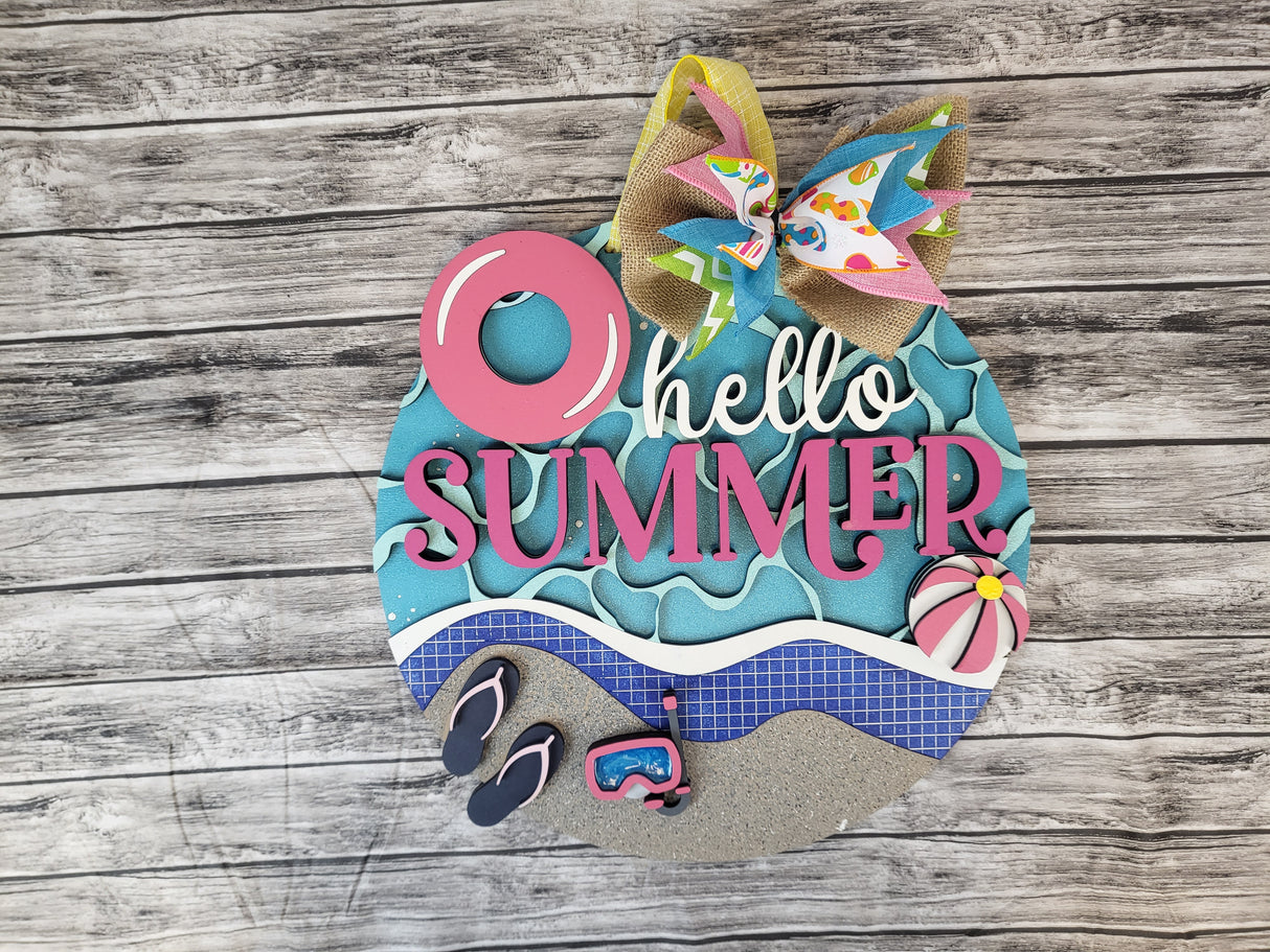 Hello Summer Pool Door Hanger  - Lvl 2