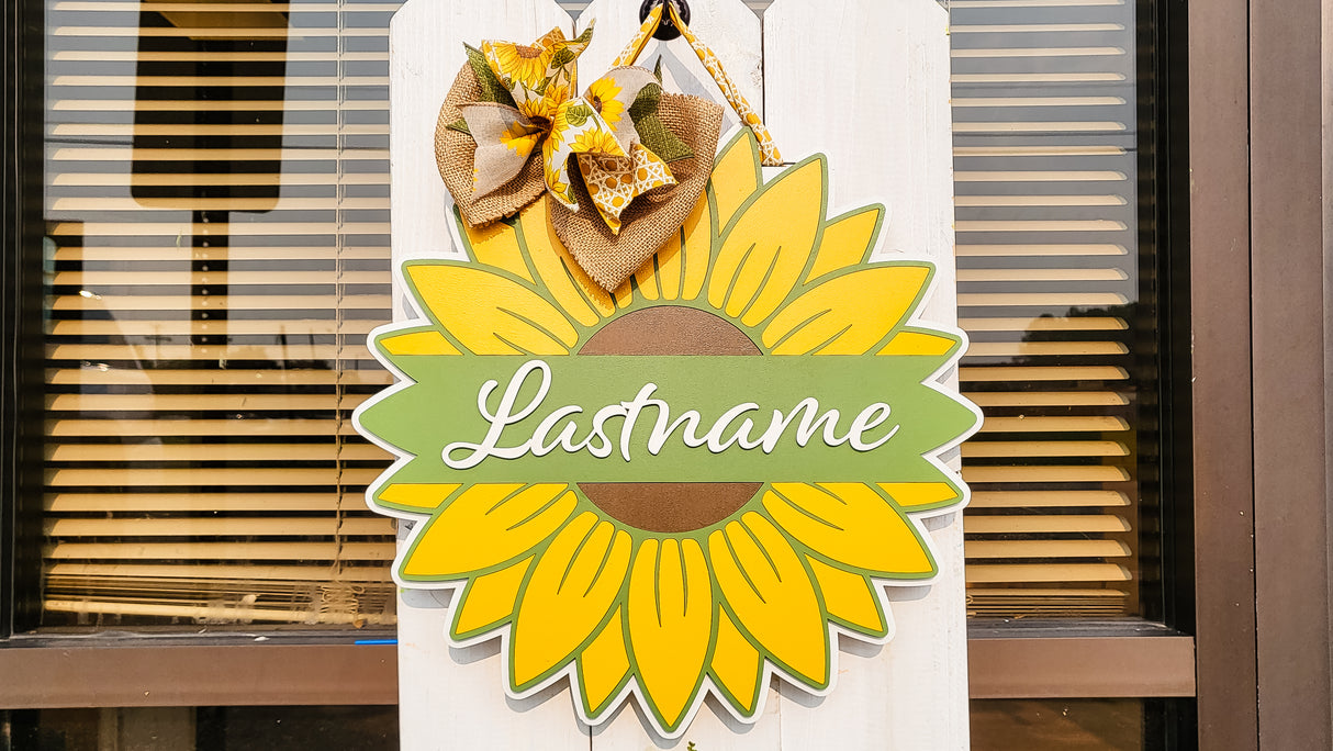 Personalized Sunflower with Last Name - Door Hanger