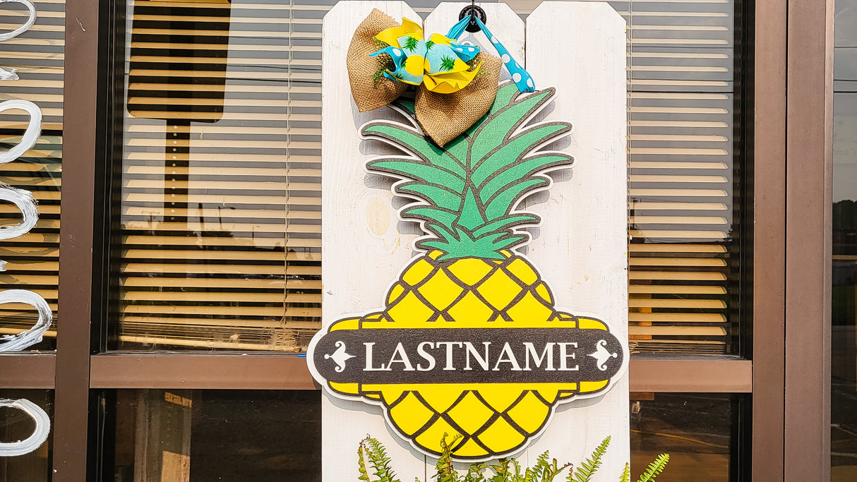 Personalized Pineapple with Last Name - Door Hanger