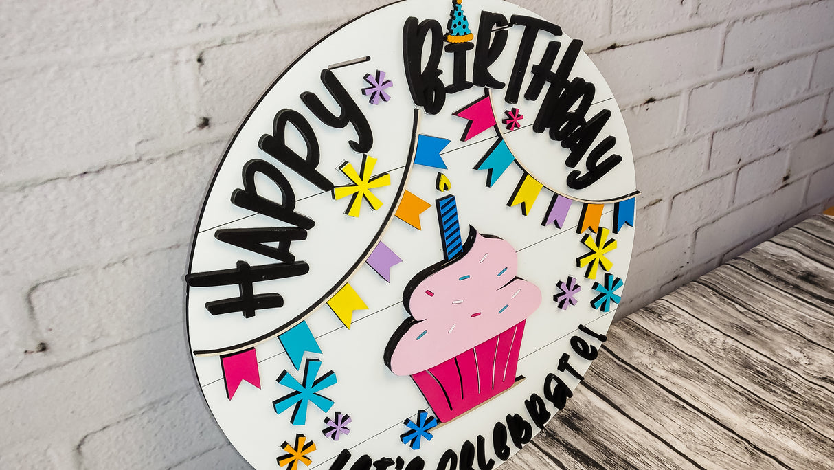 Finished - Happy Birthday Let's Celebrate Door Hanger Sign