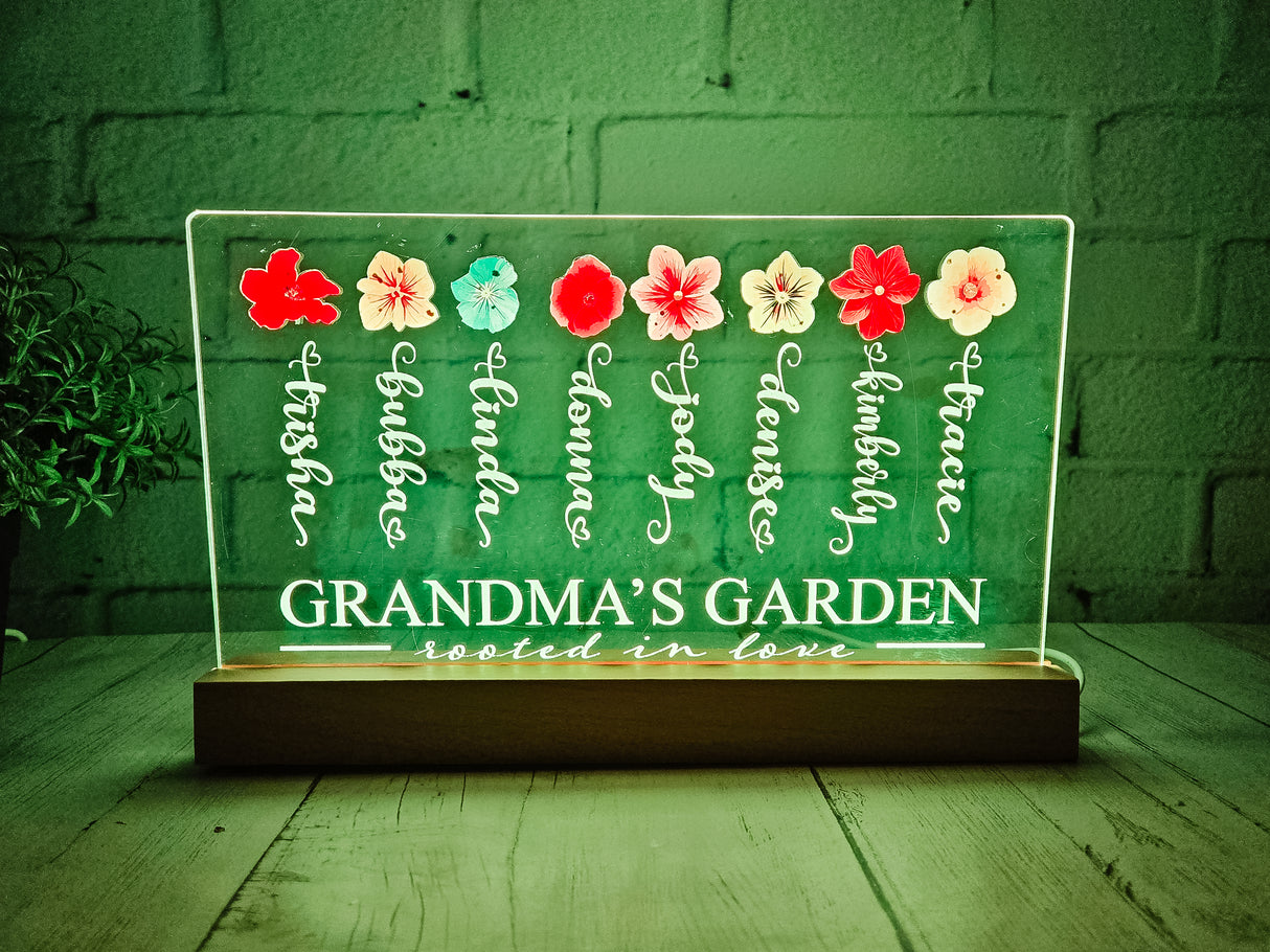 Mom Grandma Garden Acrylic LED Tabletop Stander SVG