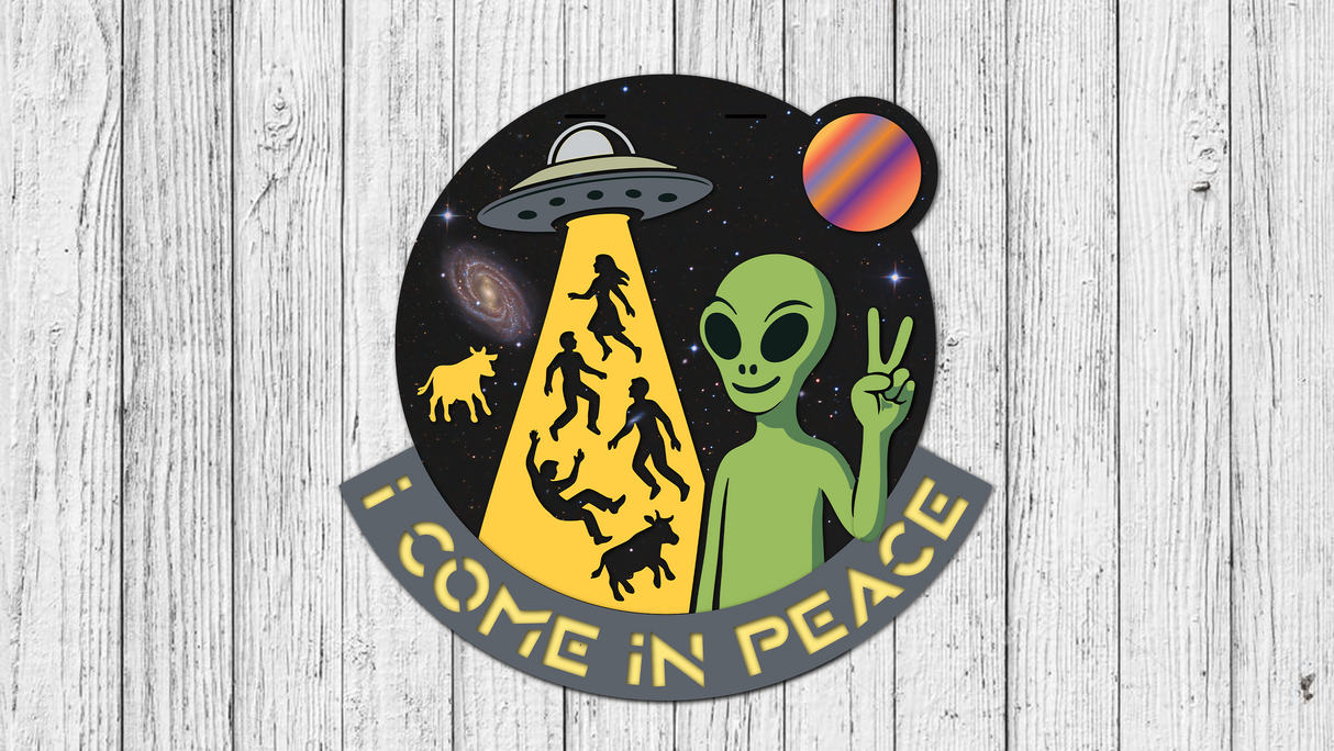 Alien I COME IN PEACE Door Hanger SVG