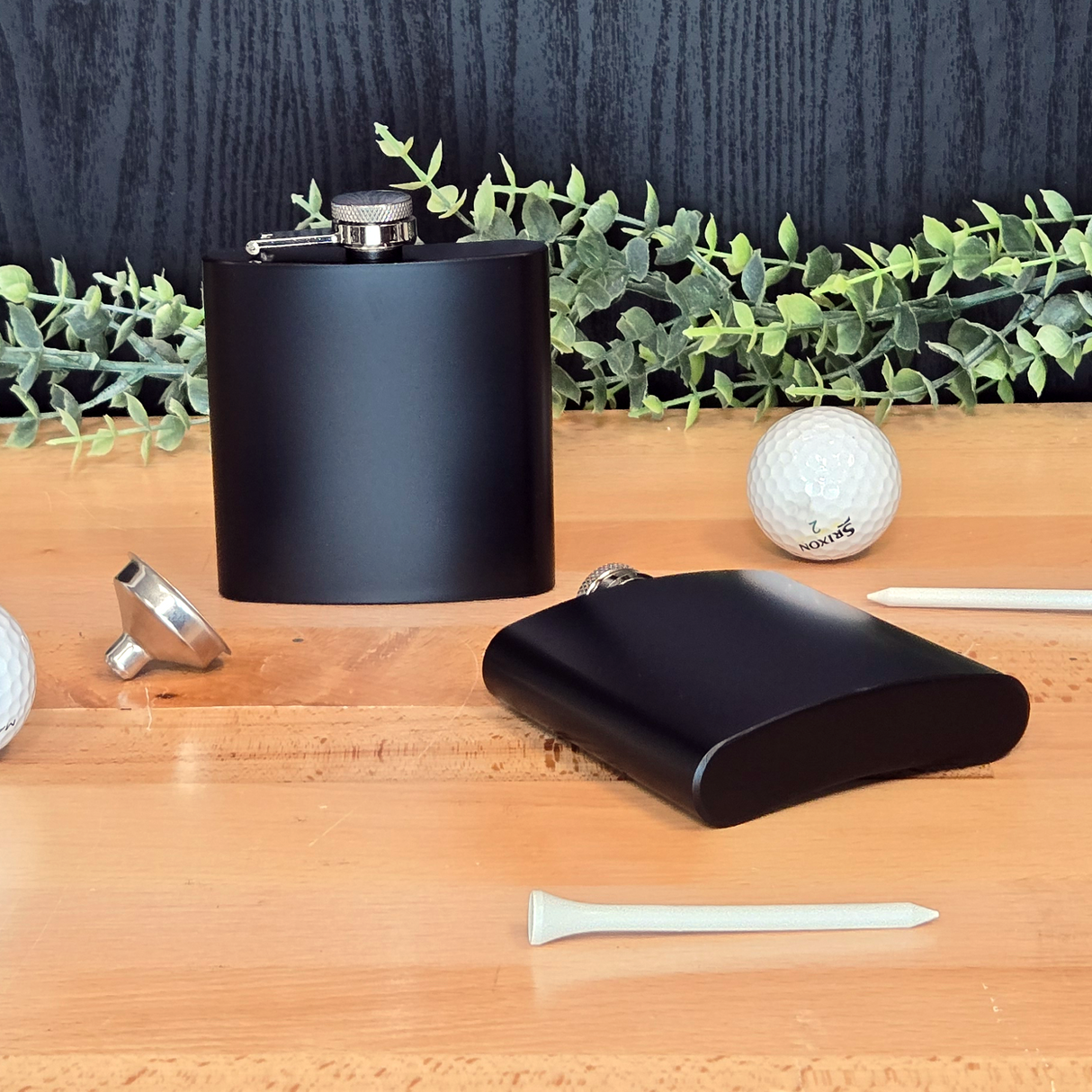6 oz Black Coated Stainless Steel Flask Blank with Funnel