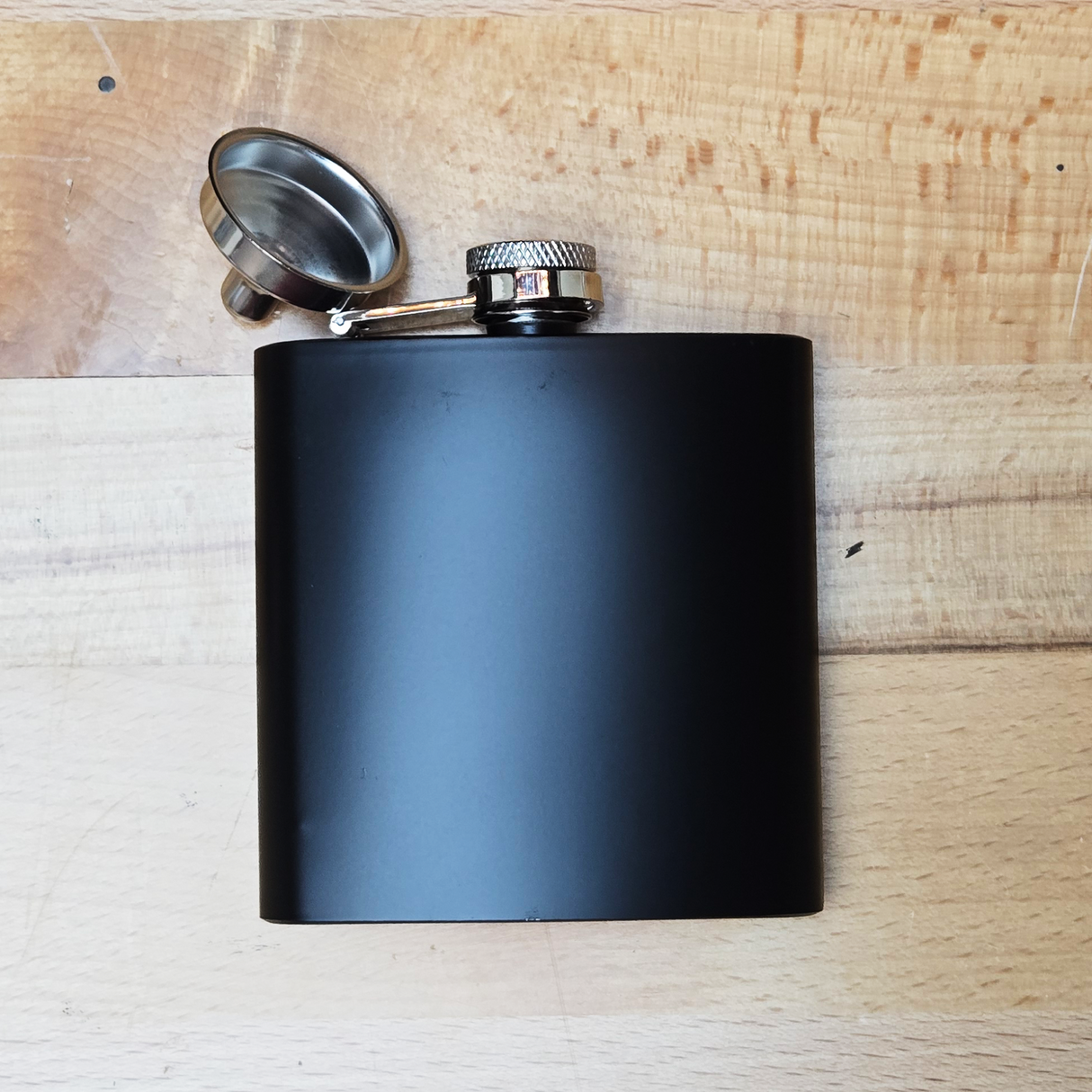 6 oz Black Coated Stainless Steel Flask Blank with Funnel